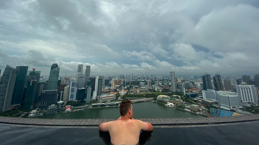 View of Singapore skyline from Marina Bay Sands Infinity Pool